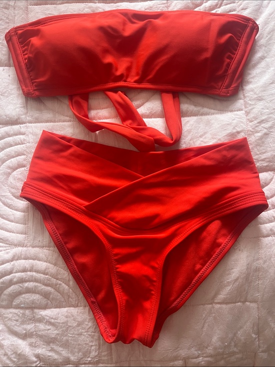 Xhilaration Other - Xhilaration Red Two-Piece Bikini Set - Bandeau Top & High Waist Crossover Bottom